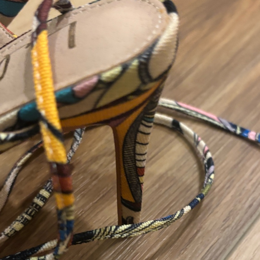 New Lulu's Wiley Multi Print Square toe Lace Up High Heel Sandals size 8 - Picture 11 of 11